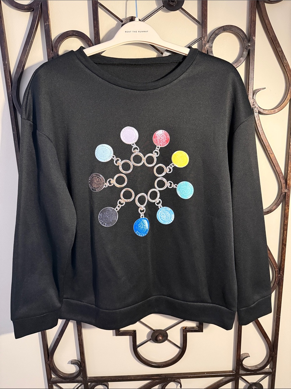 Black Pullover Sweatshirt with Multicolor Louis Vuitton Chain Graphic